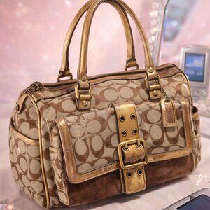 Vintage Coach Y2K Signature Canvas Satchel Buckle Bag | Brown & Gold
